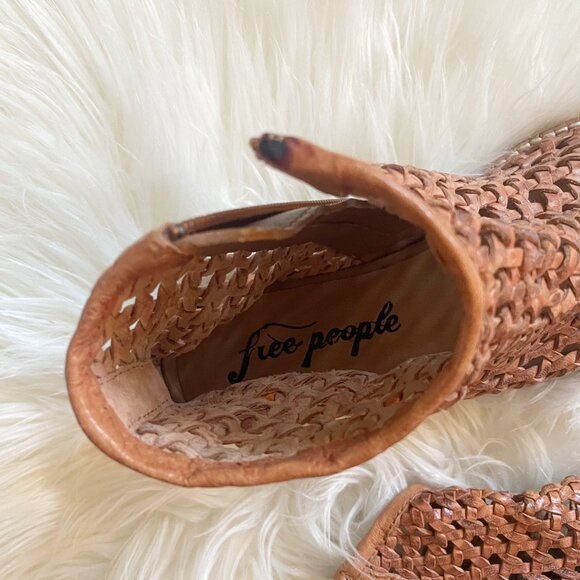 Free People Brown Rust Woven Leather Bohemian Cayne Ankle Shoeboots - Picture 8 of 8